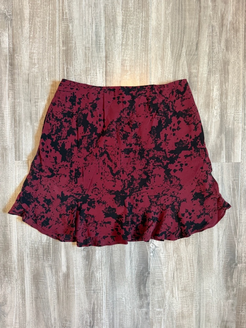 Banana Republic Burgundy and Black Printed Ruffle-Hem Skirt